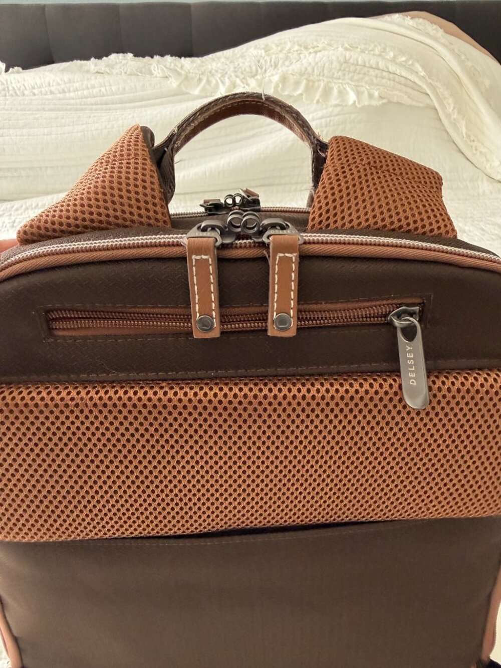DELSEY Paris Chatelet Brown Travel Laptop Backpack Luggage Pass-Through + Pouch - Picture 8 of 16